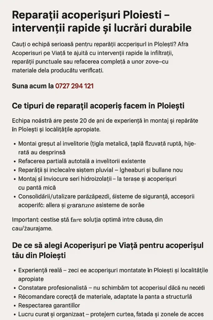 Reparatii acoperisuri Prahova